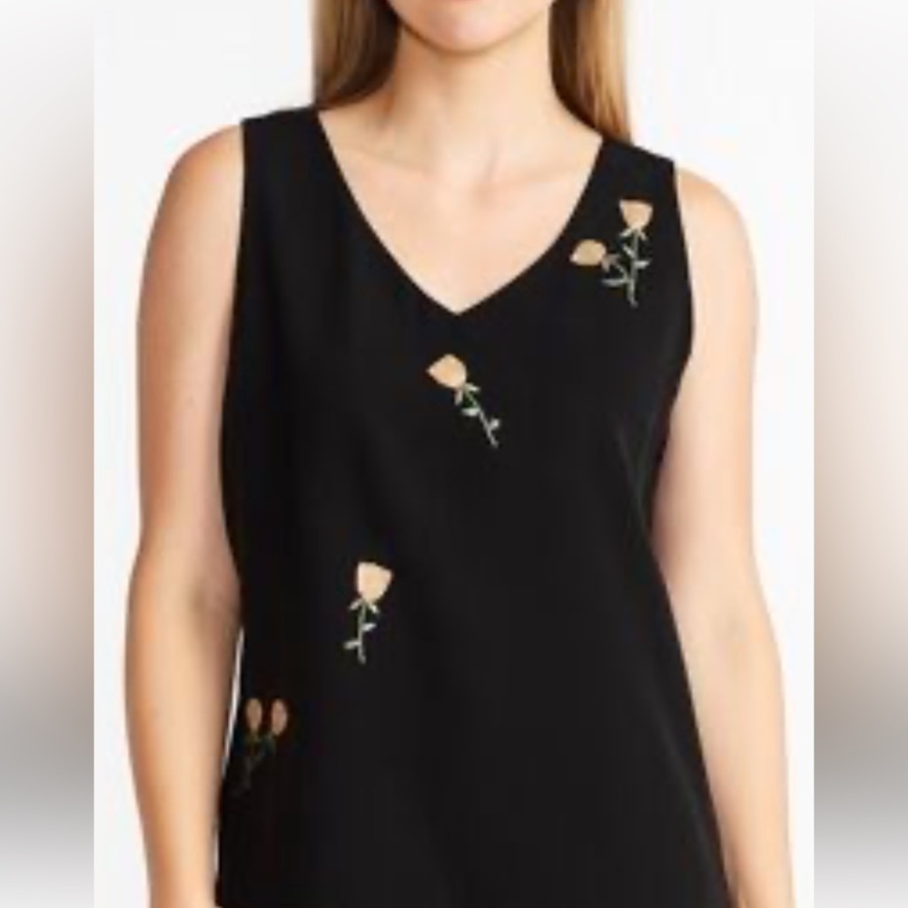 Rena Rowan 100% Silk Black Top with Pink‎ Floral Accents